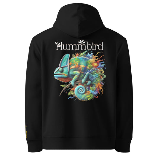 Caméléon Chromatique — Hoodie Bio 350 g Hummbird — vue dos, noir