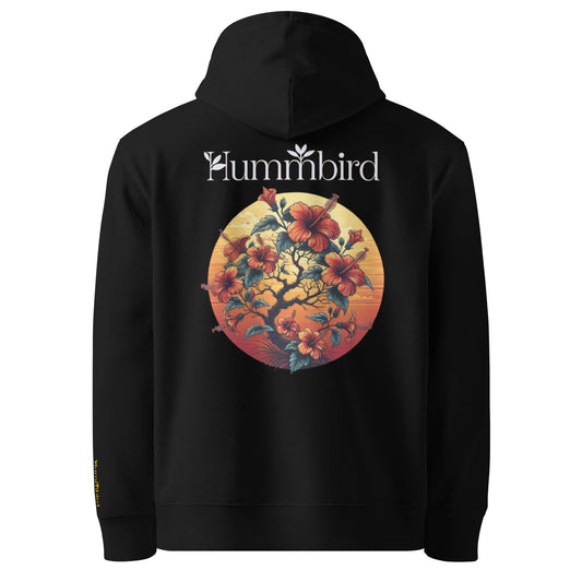 Hibiscus Nocturne — Hoodie Bio 350 g Hummbird — vue dos, noir