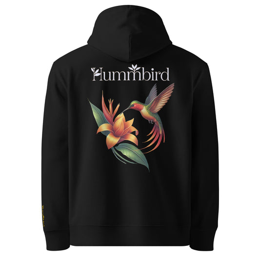 Colibri Butineur Nocturne — Hoodie Bio 350 g Hummbird — vue dos, noir