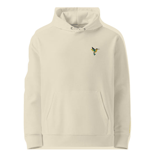 Logo brodé Hummbird — hoodie beige, vue de face