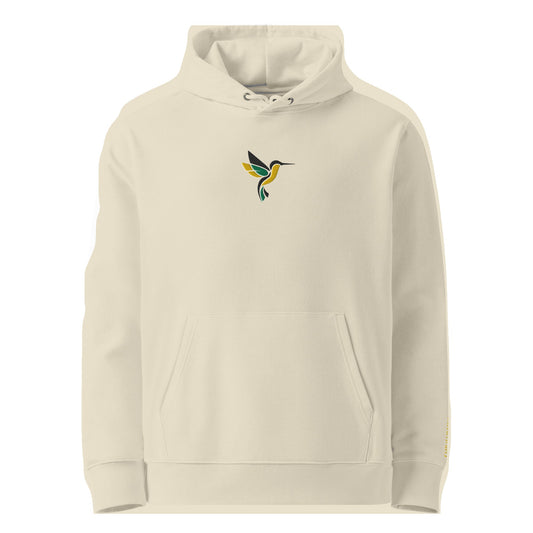 Logo brodé central Hummbird — hoodie beige, vue de face