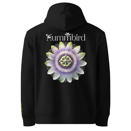 Passiflore Nocturne — Hoodie Bio 350 g Hummbird — vue dos, noir