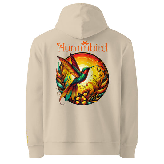 Colibri Doré en Vol — Hoodie Bio 350 g Hummbird — vue dos, beige Desert Dust