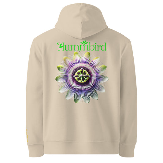 Passiflore Éclose — Hoodie Bio 350 g Hummbird — vue dos, beige Desert Dust