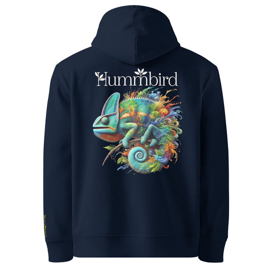 Caméléon Chromatique — Hoodie Bio 350 g Hummbird — vue dos, bleu marine