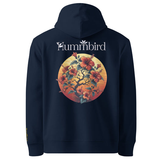 Hibiscus Nocturne — Hoodie Bio 350 g Hummbird — vue dos, bleu marine
