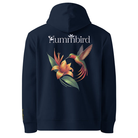Colibri Butineur Nocturne — Hoodie Bio 350 g Hummbird — vue dos, bleu marine