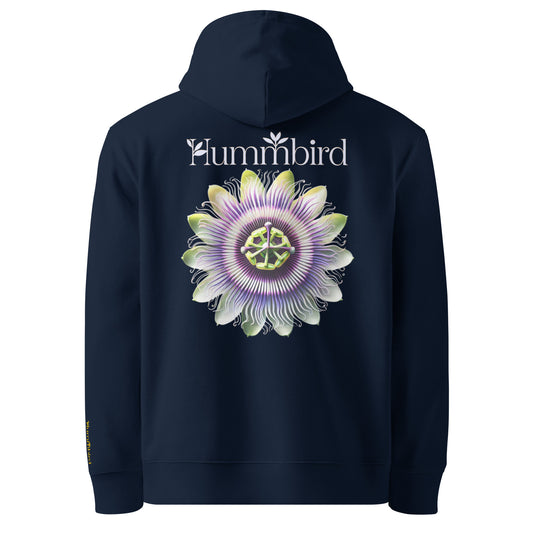 Passiflore Nocturne — Hoodie Bio 350 g Hummbird — vue dos, bleu marine