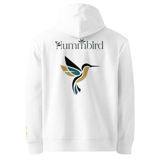Logo Imprimé Dos — Hoodie Bio Hummbird — vue dos, blanc