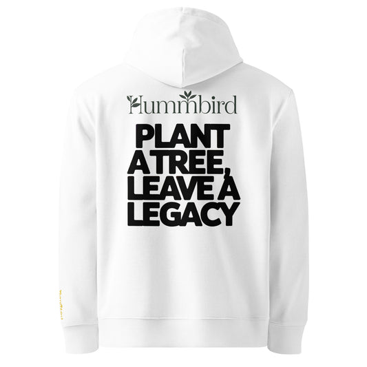 Plant a Tree, Leave a Legacy — Hoodie Bio Hummbird — vue dos, blanc
