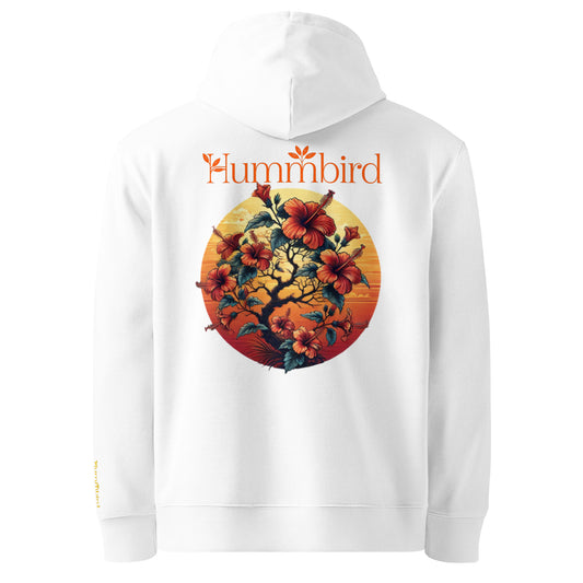 Hibiscus au Soleil — Hoodie Bio 350 g Hummbird — vue dos, blanc