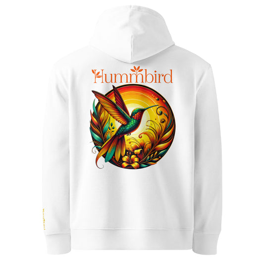 Colibri Doré en Vol — Hoodie Bio 350 g Hummbird — vue dos, blanc
