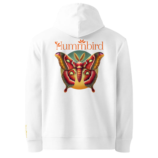 Sphynx au Crépuscule — Hoodie Bio 350 g Hummbird — vue dos, blanc