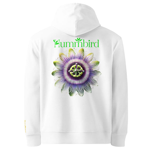 Passiflore Éclose — Hoodie Bio 350 g Hummbird — vue dos, blanc