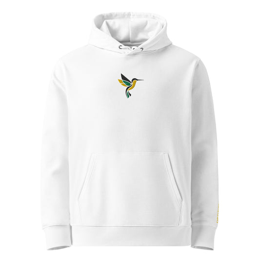 Logo Brodé Central — Hoodie Bio Hummbird — vue face, blanc